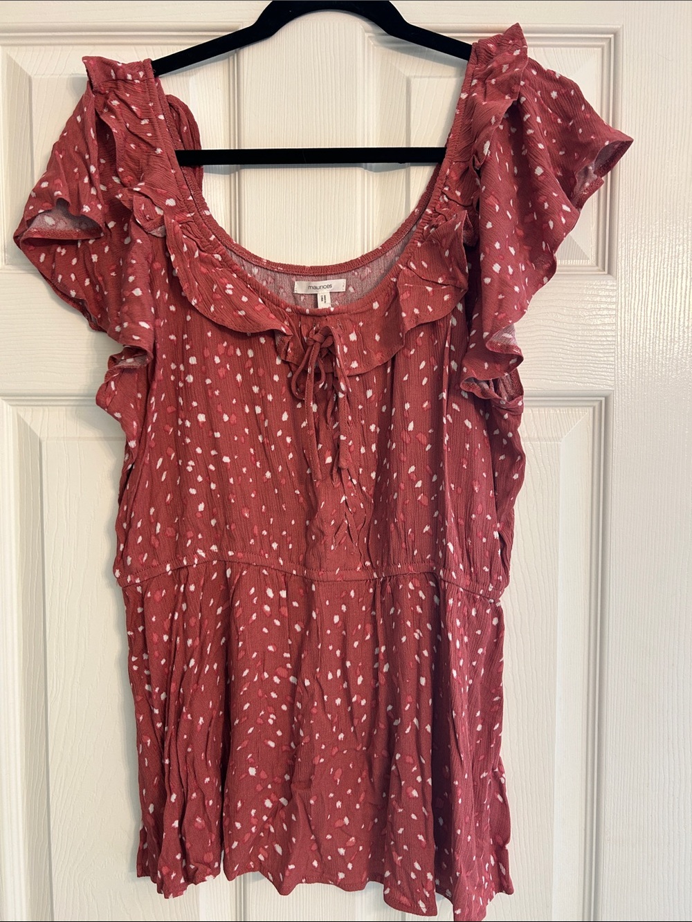 Maurice’s Rust Dot Ruffle Tie-Front Blouse